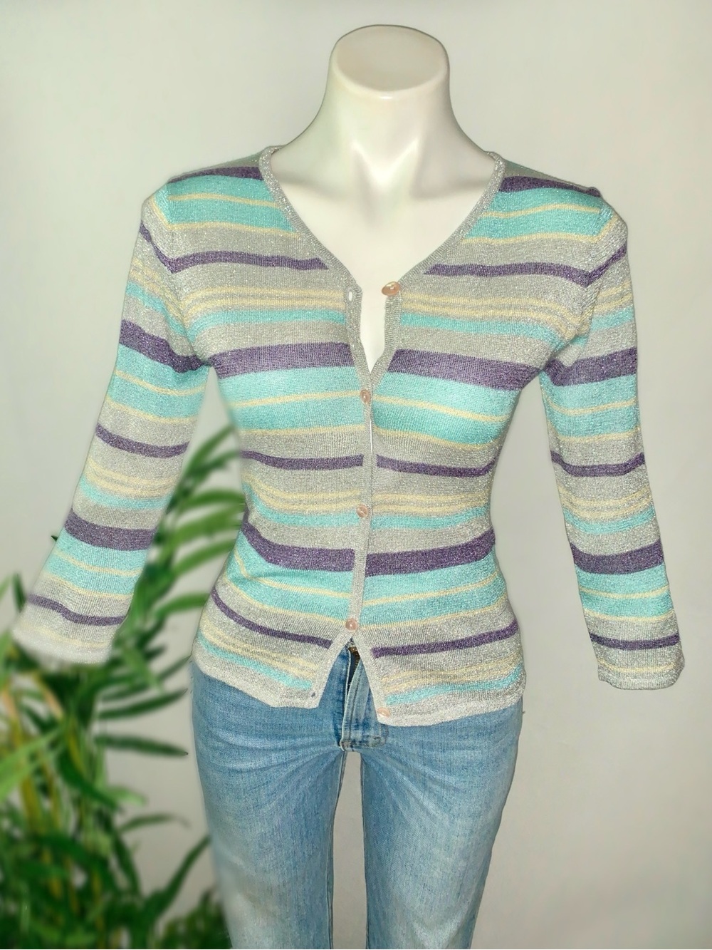 y 2 k :: Vintage Y2K Metallic Striped Cardigan Sweater